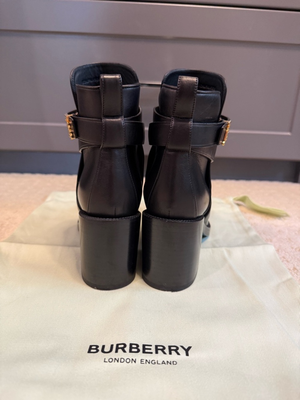 Burberry Black Monogram motif leather ankle boots, Size 36 - Picture 6 of 12